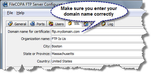 Generating an SSL CSR with the FileCOPA FTP Server Software