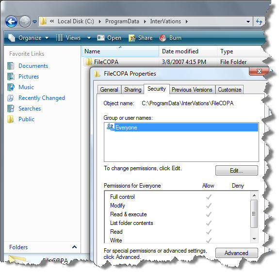 Windows Vista File Permissions