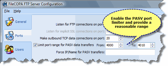 Limiting PASV Ports