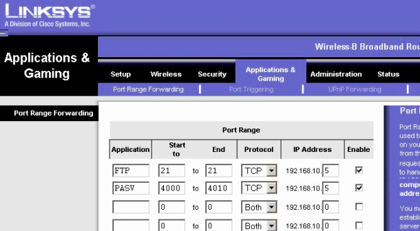 Linksys router configuration example